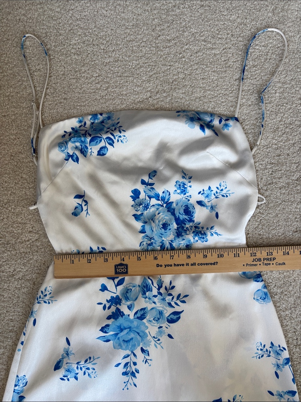 Lucy In The Sky White Blue Floral Satin Maxi Tank Dress Side Slits Women’s Small - Picture 13 of 15